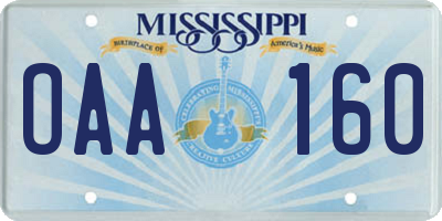 MS license plate OAA160