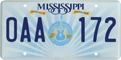 MS license plate OAA172
