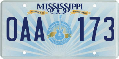 MS license plate OAA173