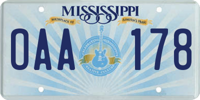 MS license plate OAA178