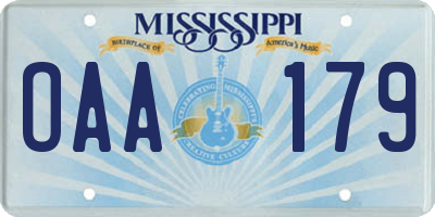 MS license plate OAA179
