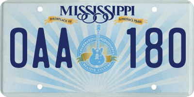 MS license plate OAA180