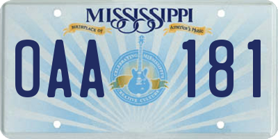 MS license plate OAA181
