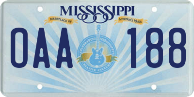 MS license plate OAA188