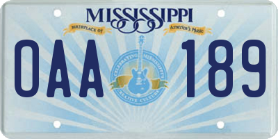 MS license plate OAA189