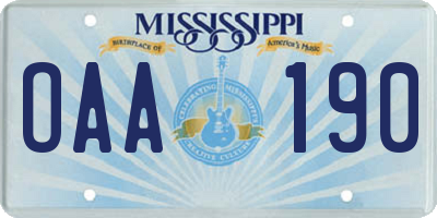 MS license plate OAA190