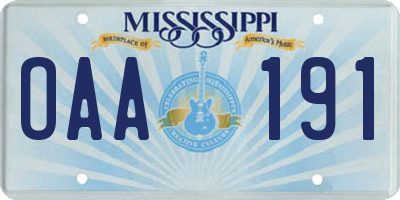 MS license plate OAA191
