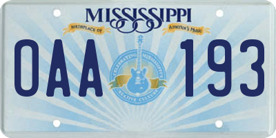 MS license plate OAA193