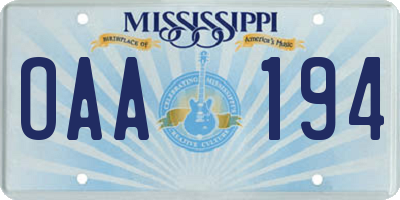 MS license plate OAA194