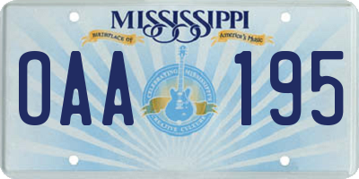 MS license plate OAA195