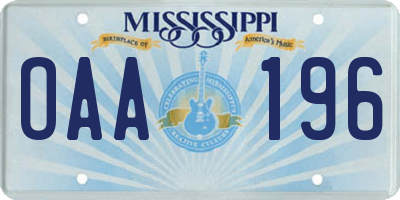 MS license plate OAA196