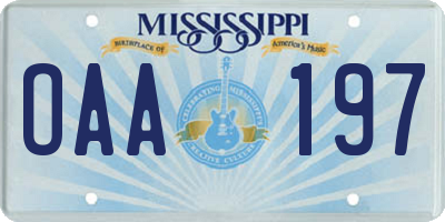 MS license plate OAA197