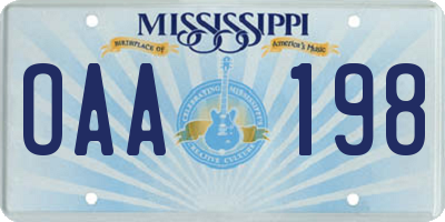 MS license plate OAA198