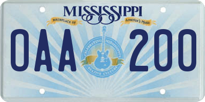 MS license plate OAA200