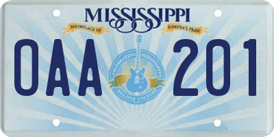 MS license plate OAA201