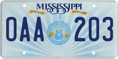 MS license plate OAA203