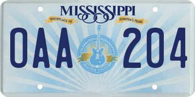 MS license plate OAA204