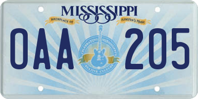 MS license plate OAA205