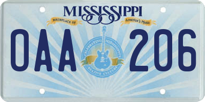 MS license plate OAA206