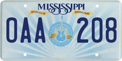 MS license plate OAA208