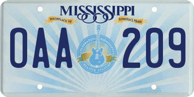 MS license plate OAA209