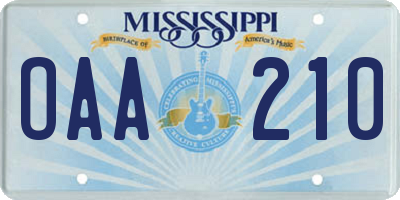 MS license plate OAA210