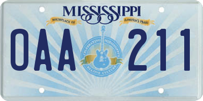 MS license plate OAA211