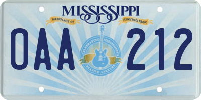MS license plate OAA212