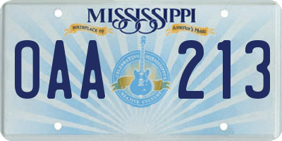 MS license plate OAA213