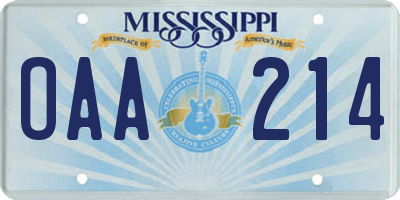 MS license plate OAA214