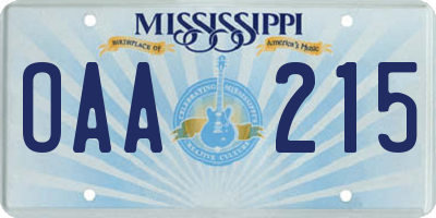 MS license plate OAA215