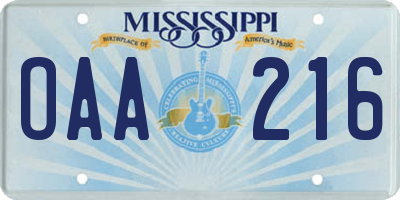 MS license plate OAA216