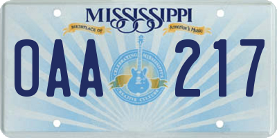 MS license plate OAA217