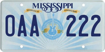 MS license plate OAA222