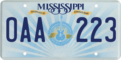 MS license plate OAA223