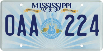 MS license plate OAA224
