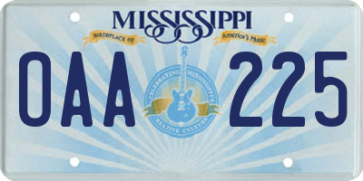 MS license plate OAA225