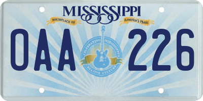 MS license plate OAA226