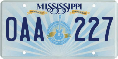 MS license plate OAA227