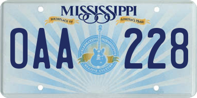 MS license plate OAA228
