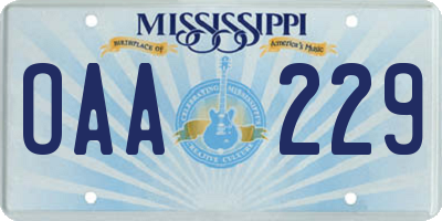 MS license plate OAA229