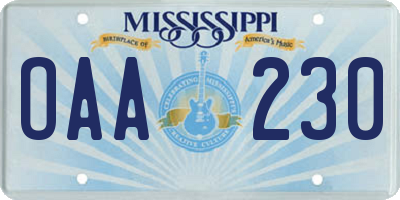 MS license plate OAA230