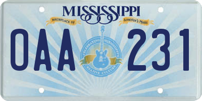 MS license plate OAA231