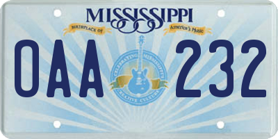 MS license plate OAA232