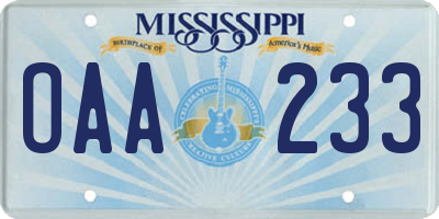 MS license plate OAA233