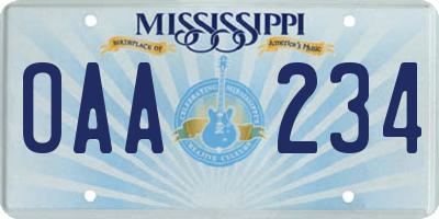 MS license plate OAA234