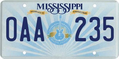 MS license plate OAA235