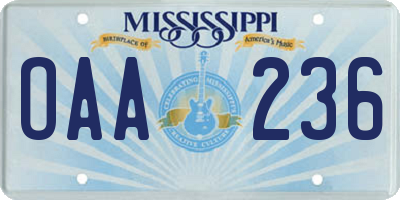 MS license plate OAA236