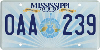 MS license plate OAA239