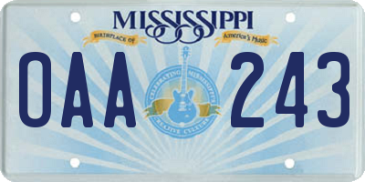 MS license plate OAA243